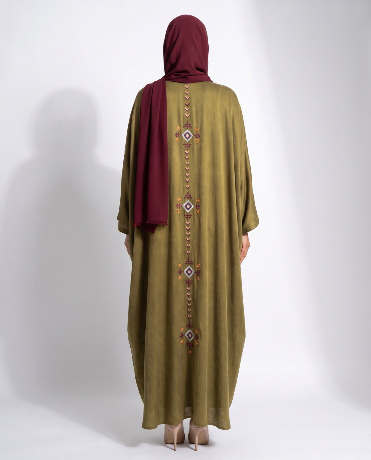 M0901 - Olive Washed Silk Abaya - KERTA COLLECTION - MIRA Y MANO
