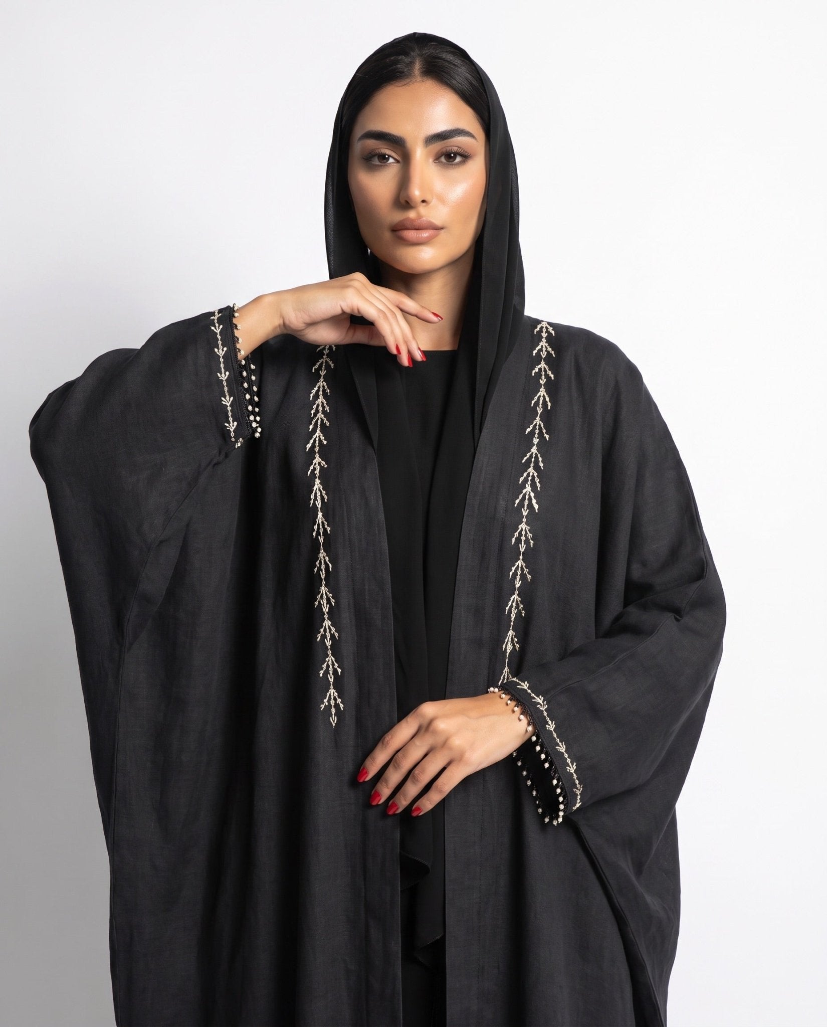 M0902 - Black Linen Abaya - KERTA COLLECTION - MIRA Y MANO