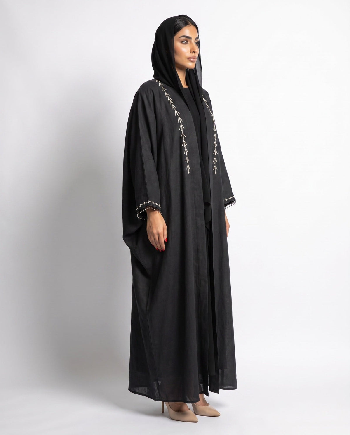 M0902 - Black Linen Abaya - KERTA COLLECTION - MIRA Y MANO