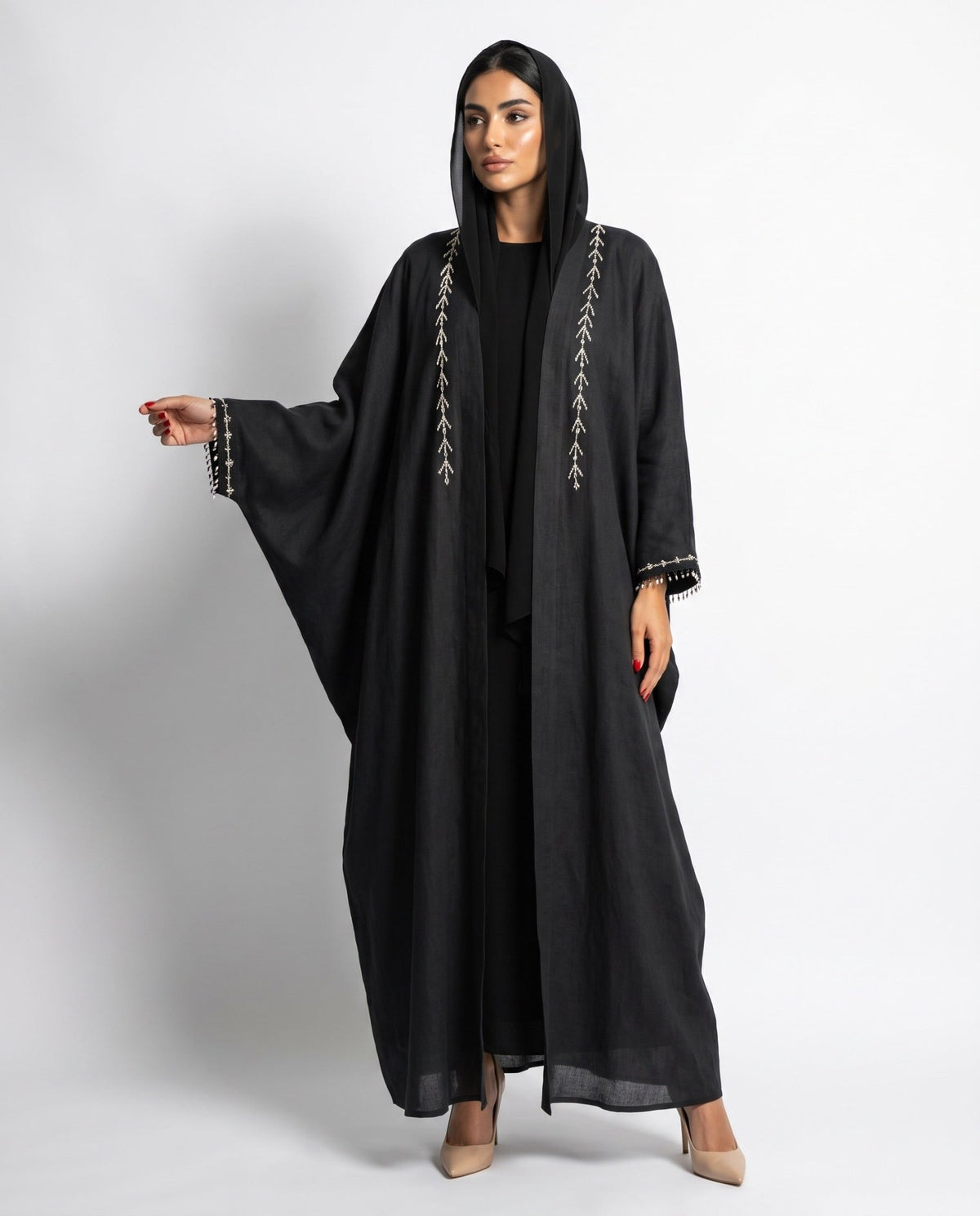 M0902 - Black Linen Abaya - KERTA COLLECTION - MIRA Y MANO