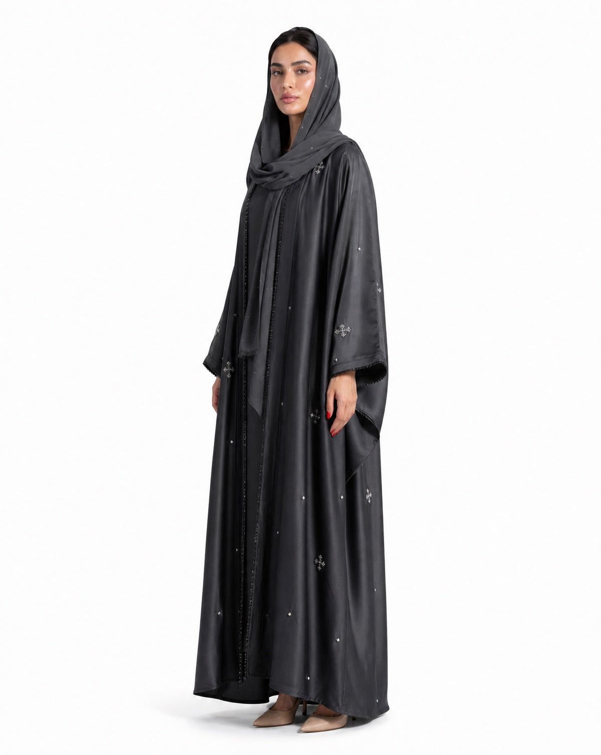 M0903 - Gray Silk Abaya - KERTA COLLECTION - MIRA Y MANO