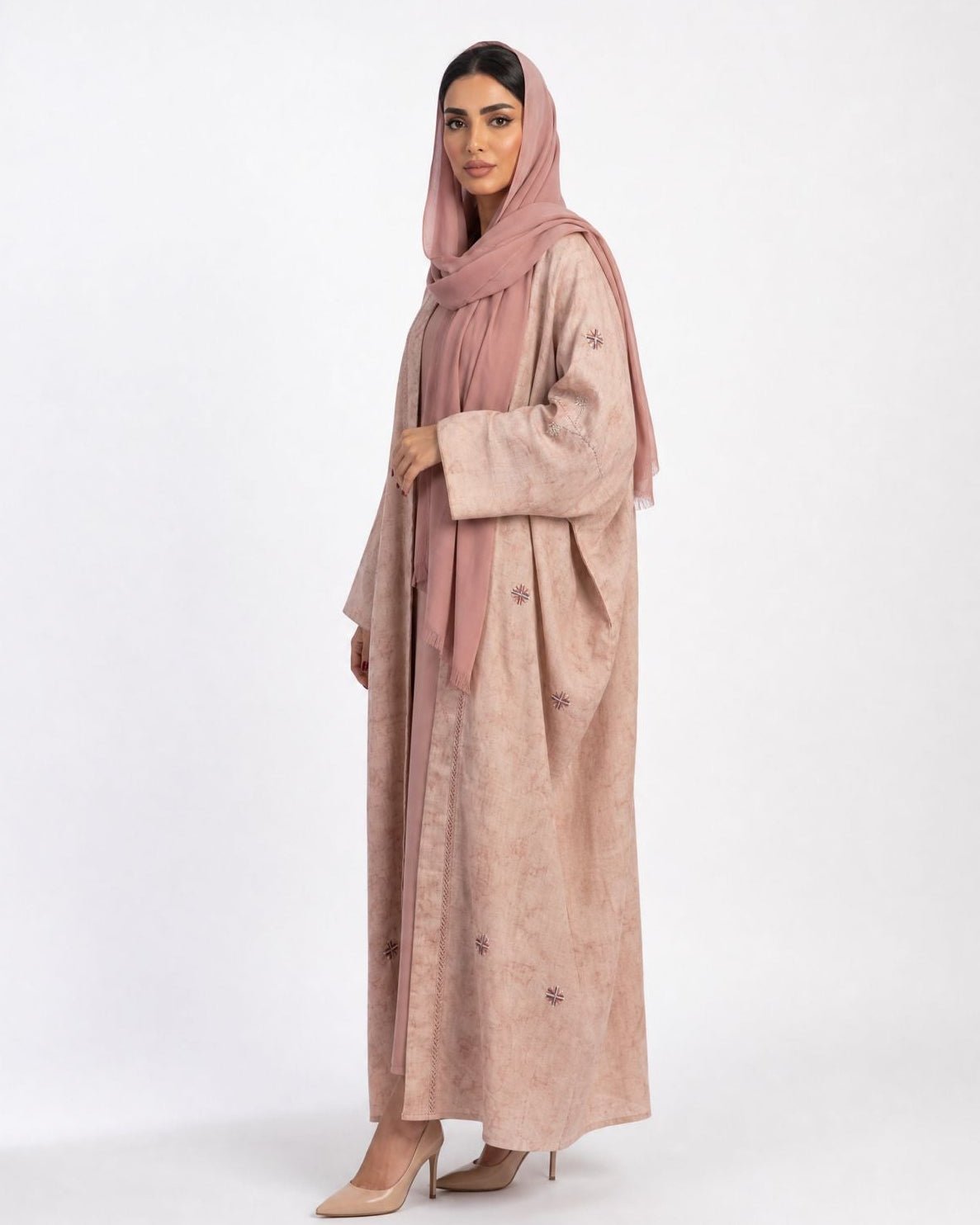 M0905 – Light Pink Linen Abaya - KERTA COLLECTION - MIRA Y MANO