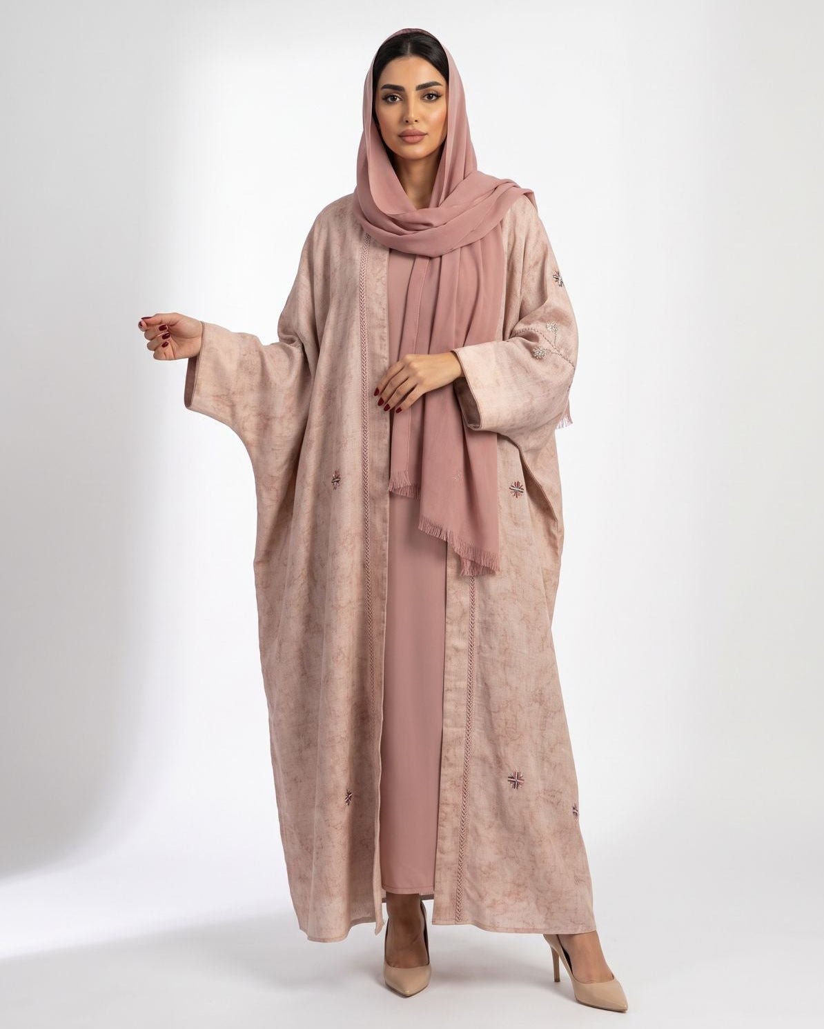 M0905 – Light Pink Linen Abaya - KERTA COLLECTION - MIRA Y MANO