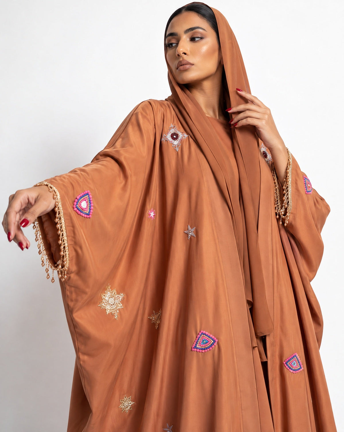 M0913 - Chocolate Washed Silk Abaya - MIRA Y MANO