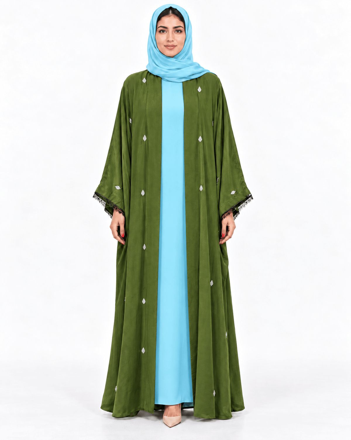 M0914 - Forest Green Washed Silk Abaya - MIRA Y MANO