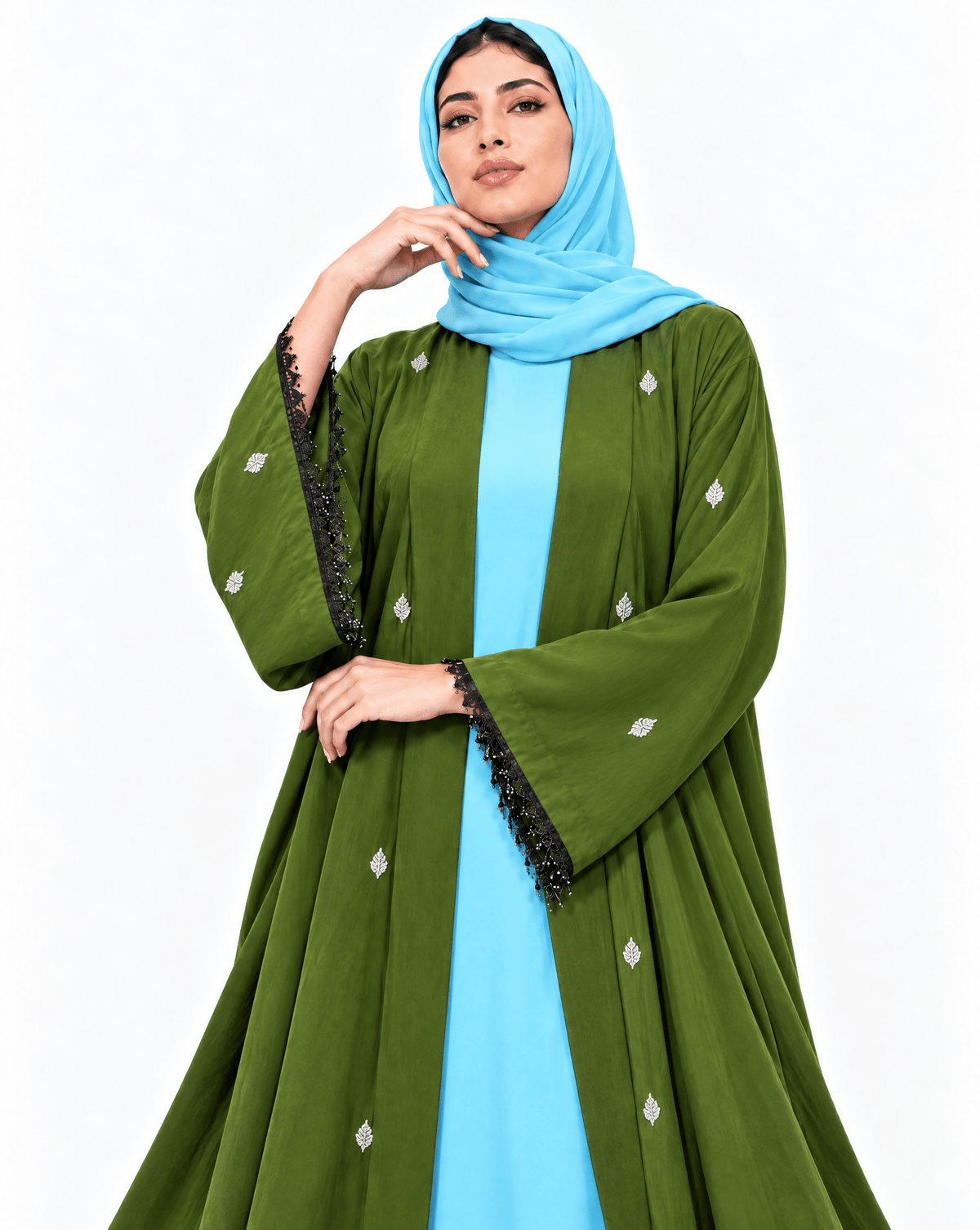 M0914 - Forest Green Washed Silk Abaya - MIRA Y MANO
