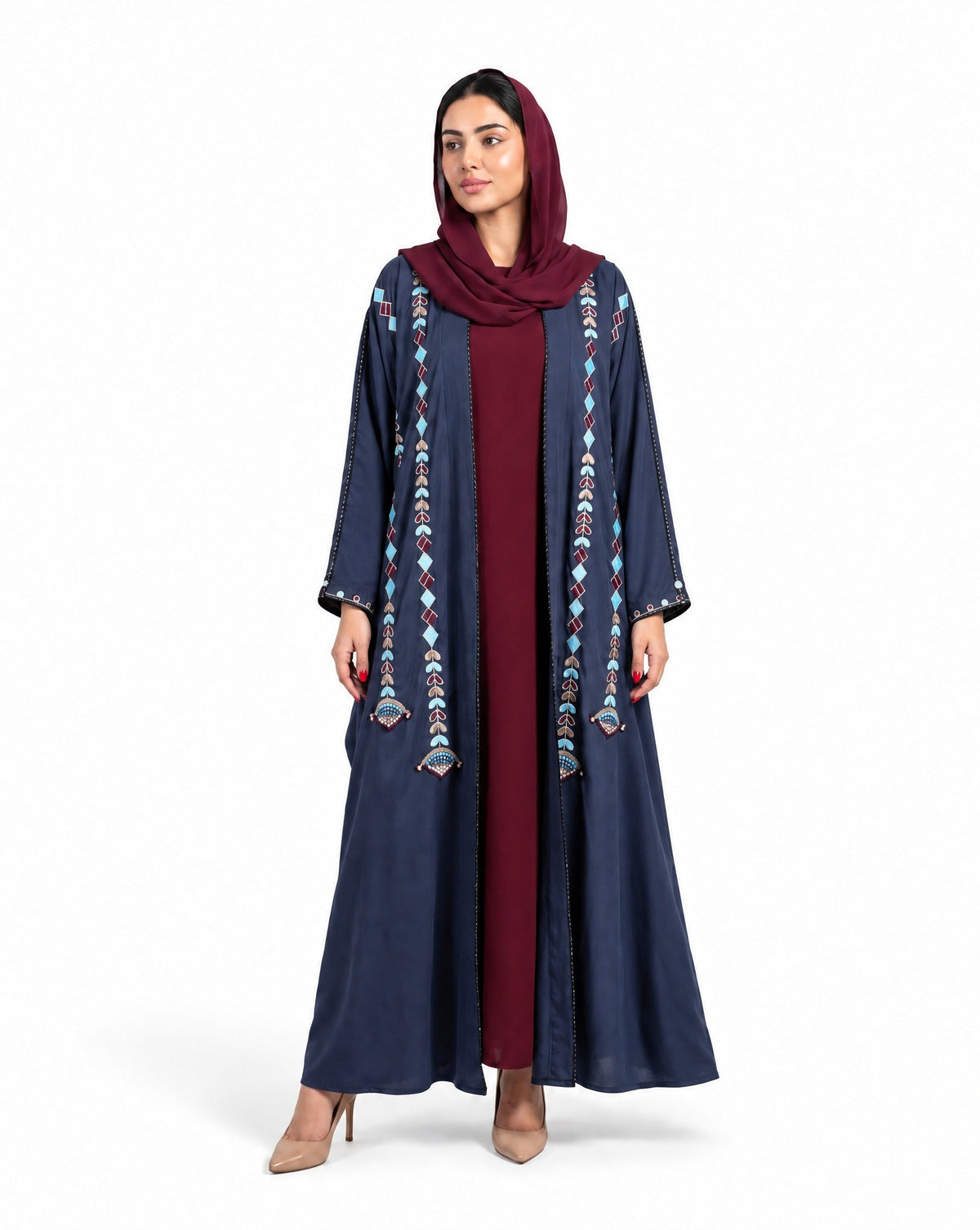 M0915 - Midnight Blue Washed Silk Abaya - MIRA Y MANO