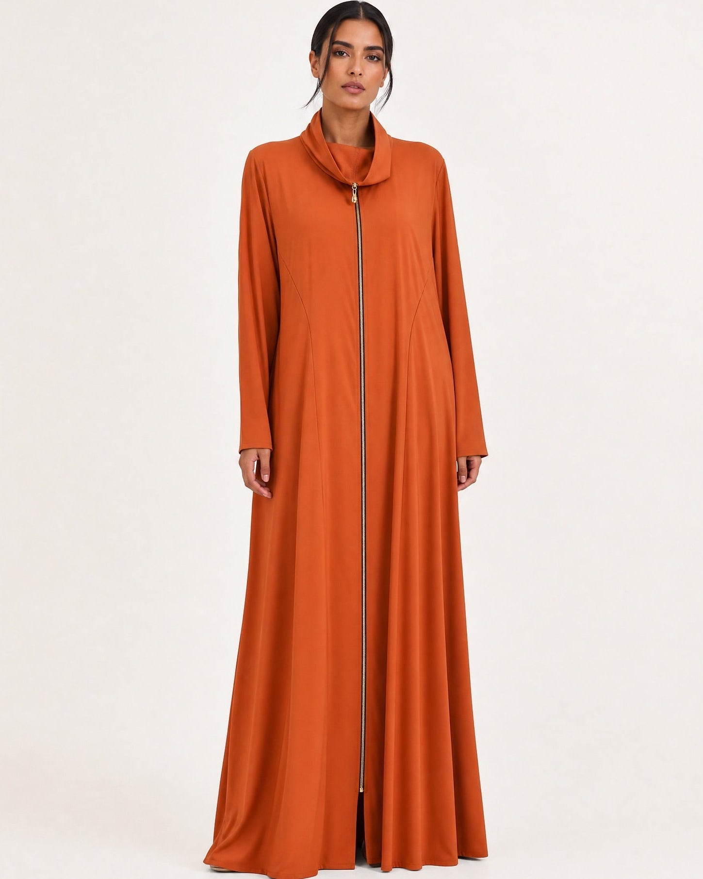 LA01196-OR – Orange Silk Cotton Abaya - LAILA AL AWADHI - MIRA Y MANO