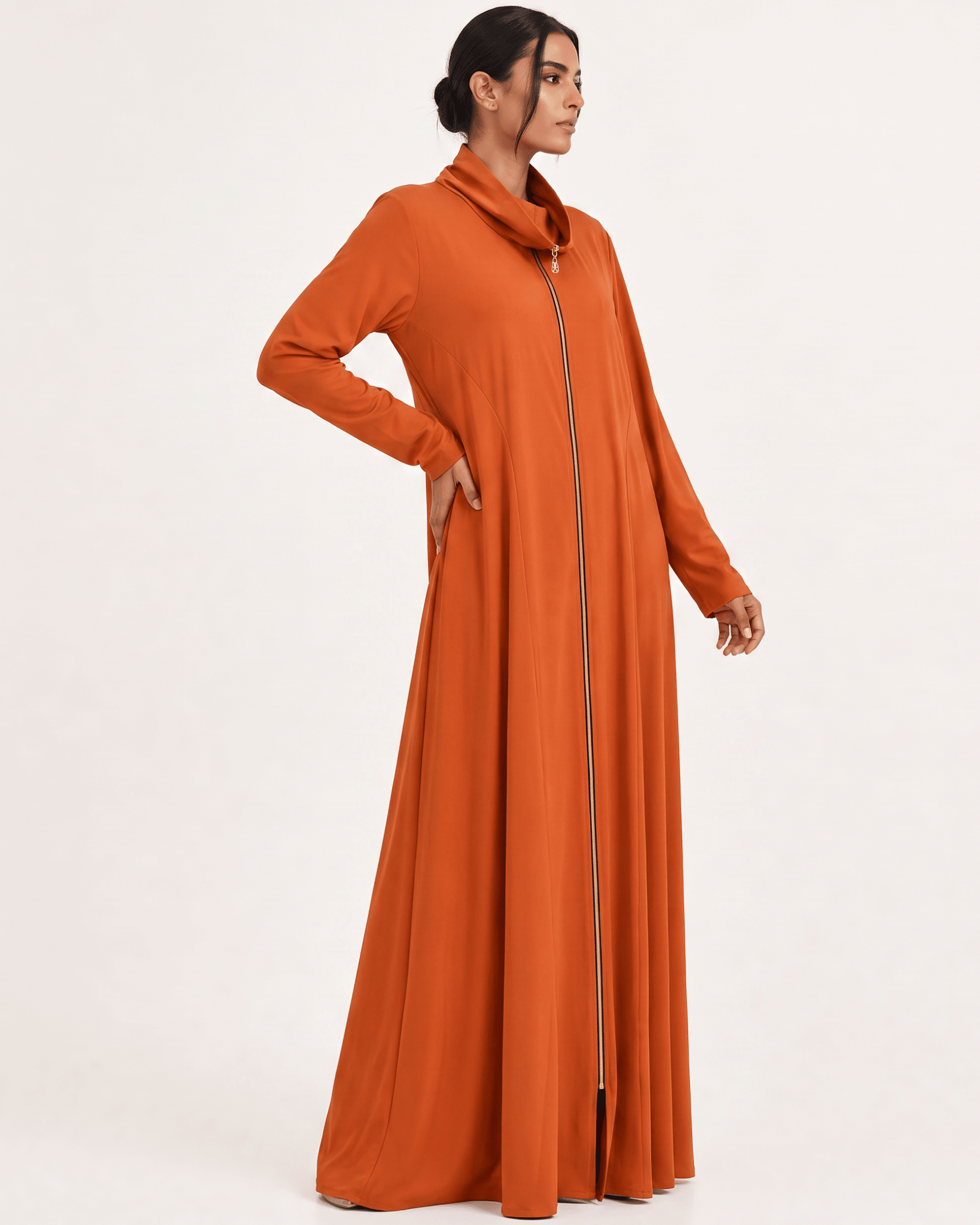 LA01196-OR – Orange Silk Cotton Abaya - LAILA AL AWADHI - MIRA Y MANO