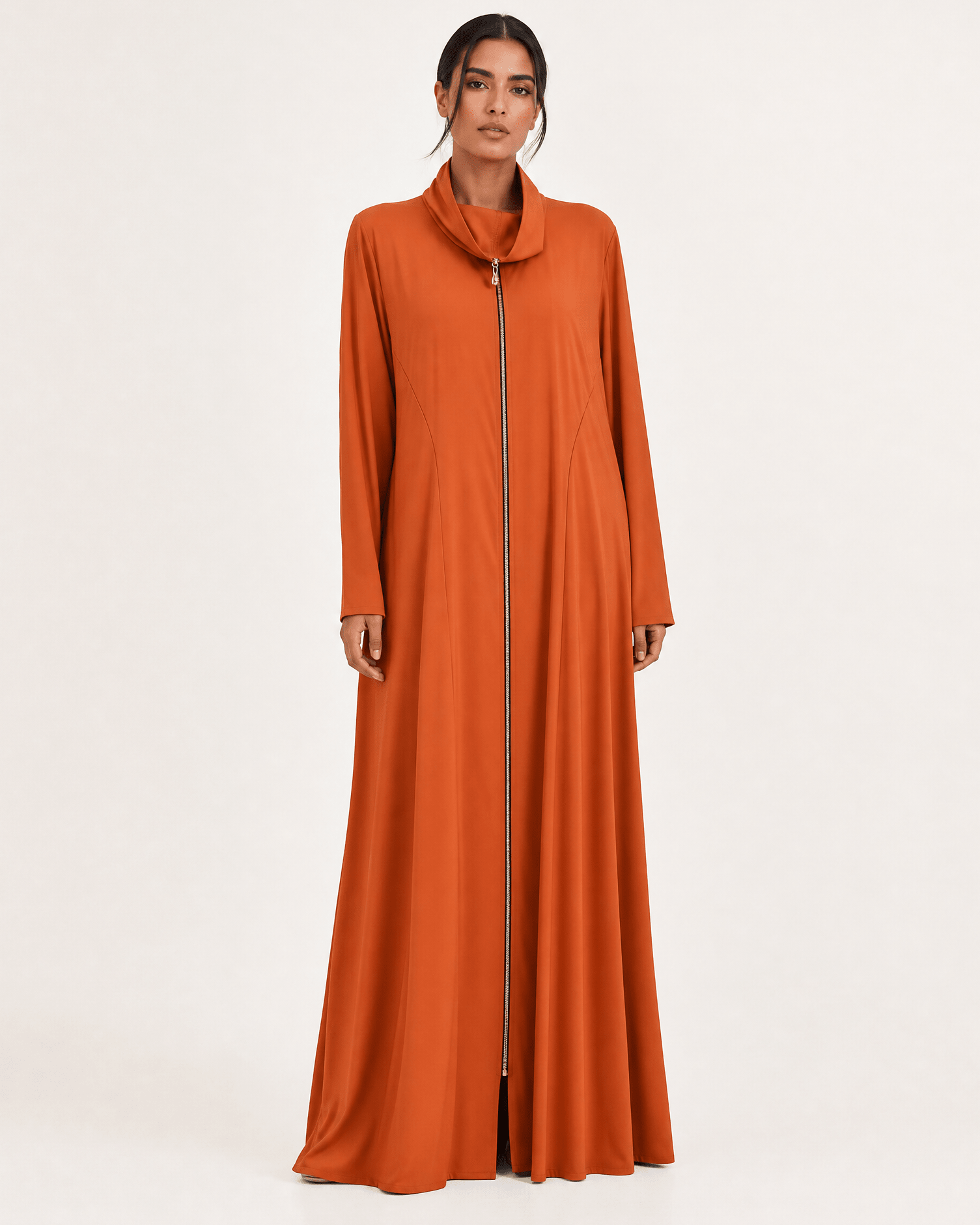 LA01196-OR – Orange Silk Cotton Abaya - LAILA AL AWADHI - MIRA Y MANO