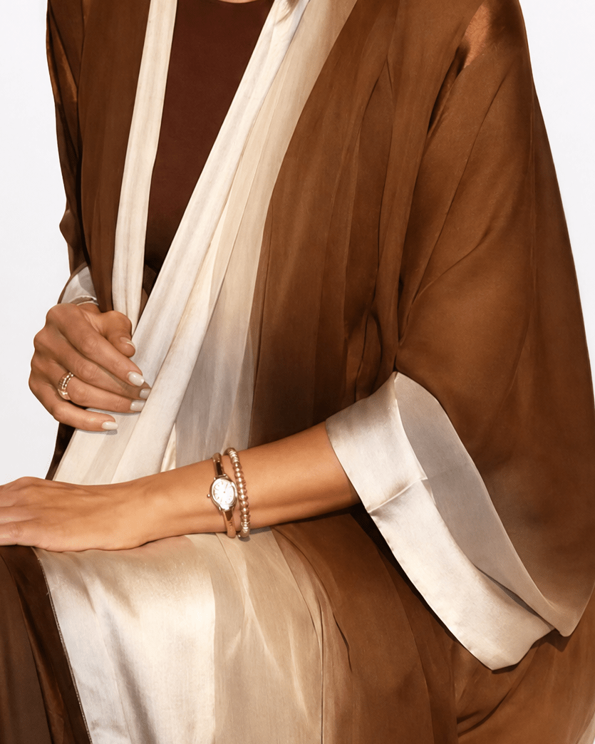 GOLD BROWN OMBREH ABAYA - LARA FASHION - MIRA Y MANO