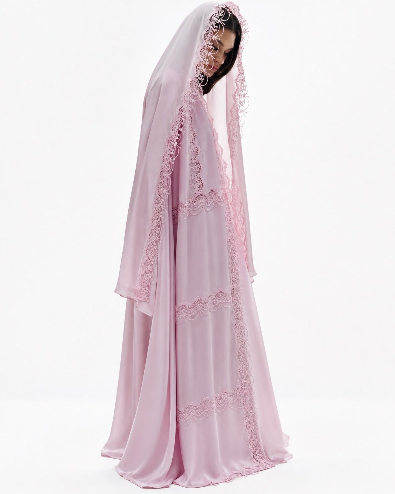 PINKY PINKY-Light Pink Silk Cotton Abaya Set - LARA FASHION - MIRA Y MANO