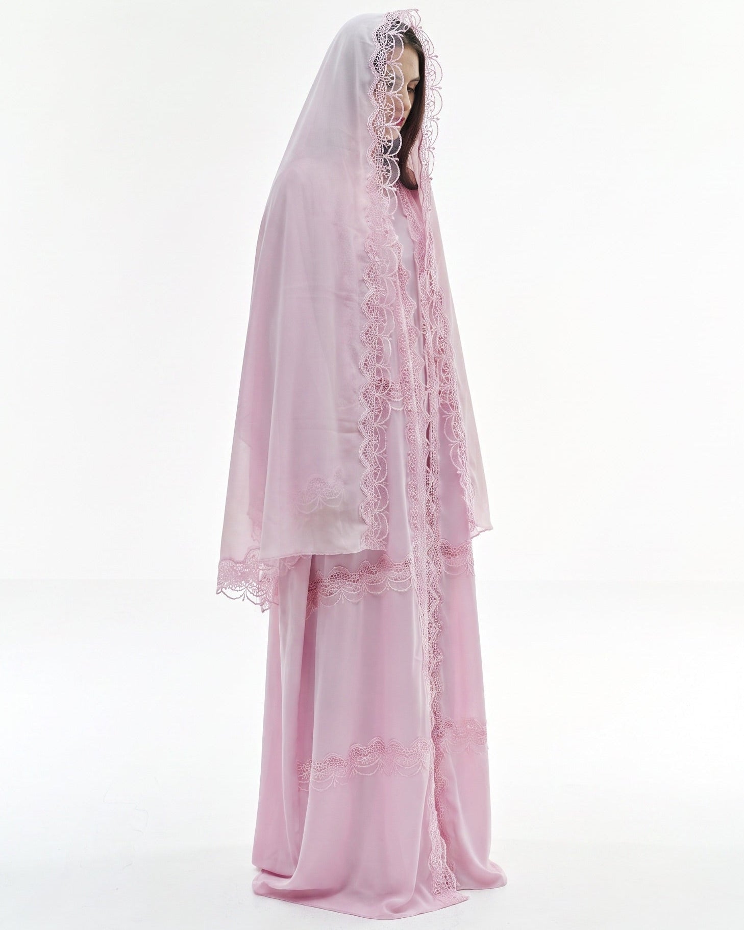 PINKY PINKY-Light Pink Silk Cotton Abaya Set - LARA FASHION - MIRA Y MANO