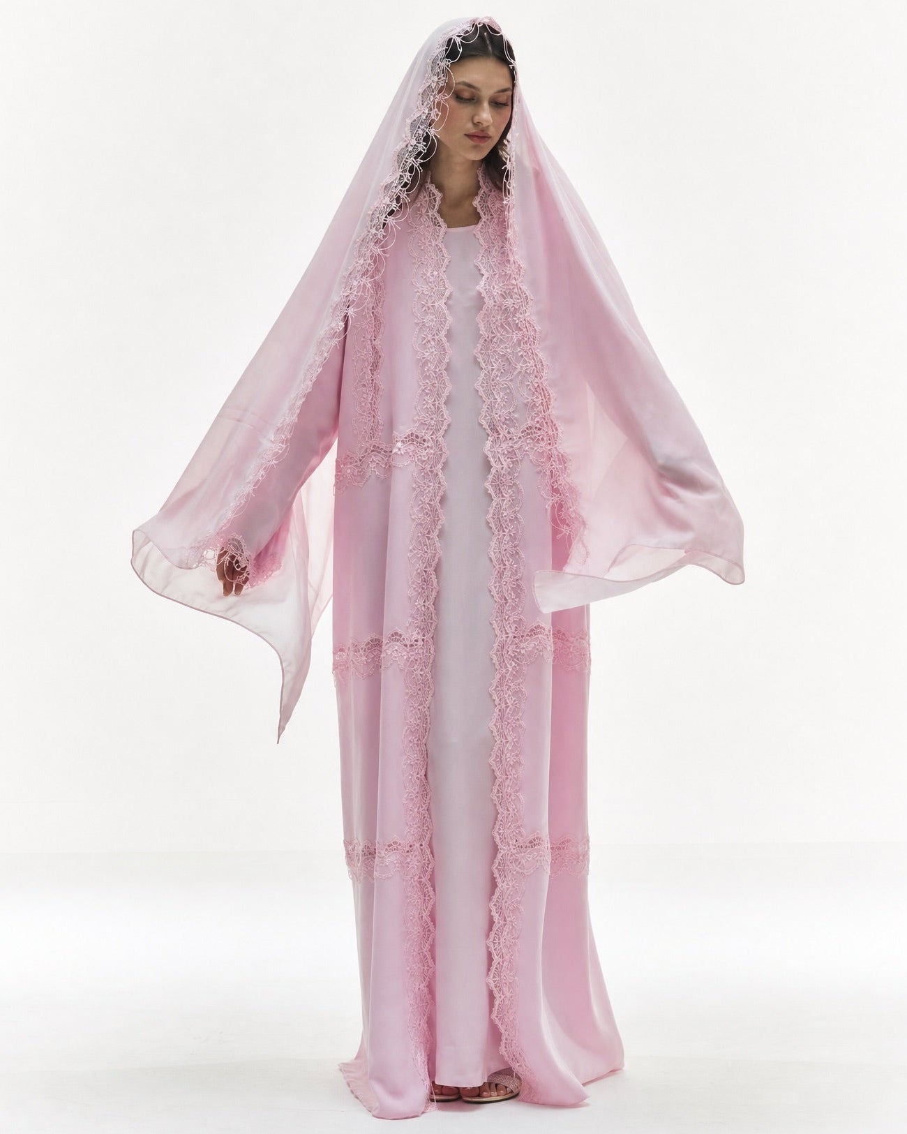 PINKY PINKY-Light Pink Silk Cotton Abaya Set - LARA FASHION - MIRA Y MANO