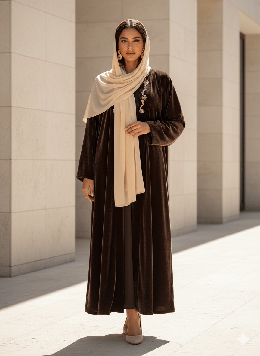 LOOK8 - BR ABAYA VELVET - LAYERS - ALI - MIRA Y MANO