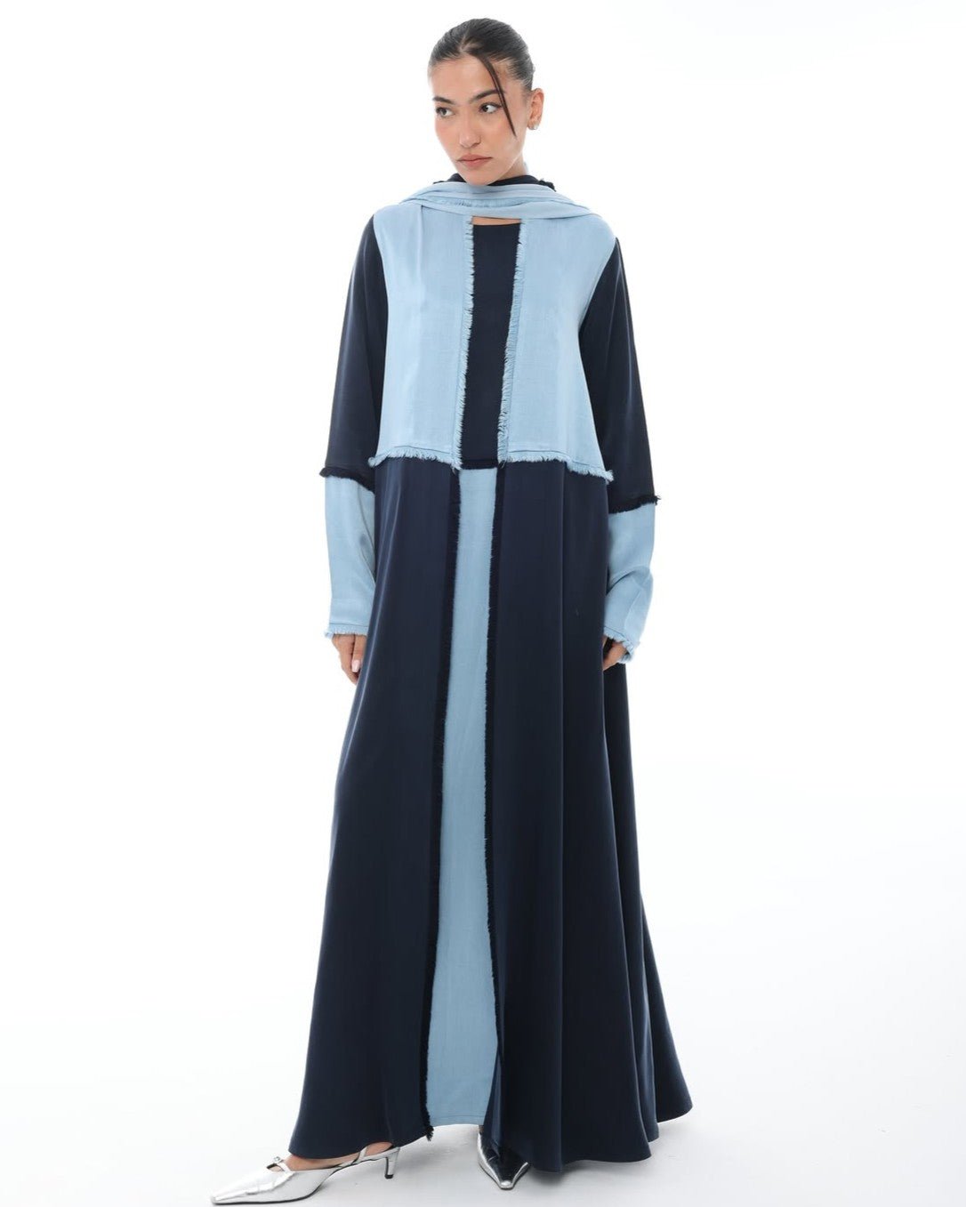 LE021-BLN - Navy Washed Silk Abaya Set - LEGACY - MIRA Y MANO