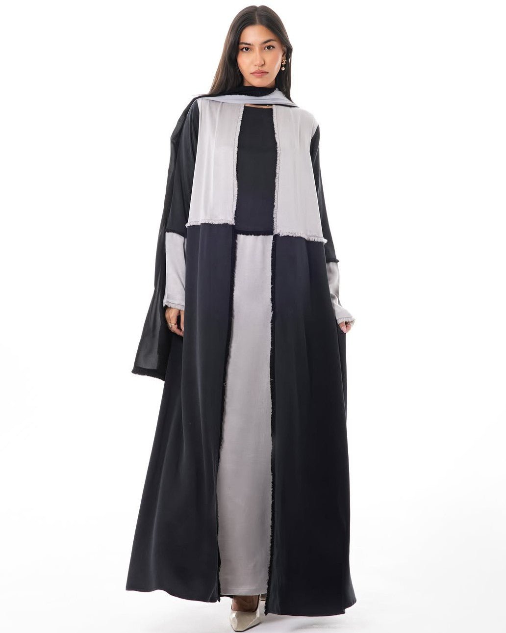 LE021-GY - Gray Washed Silk Abaya Set - LEGACY - MIRA Y MANO