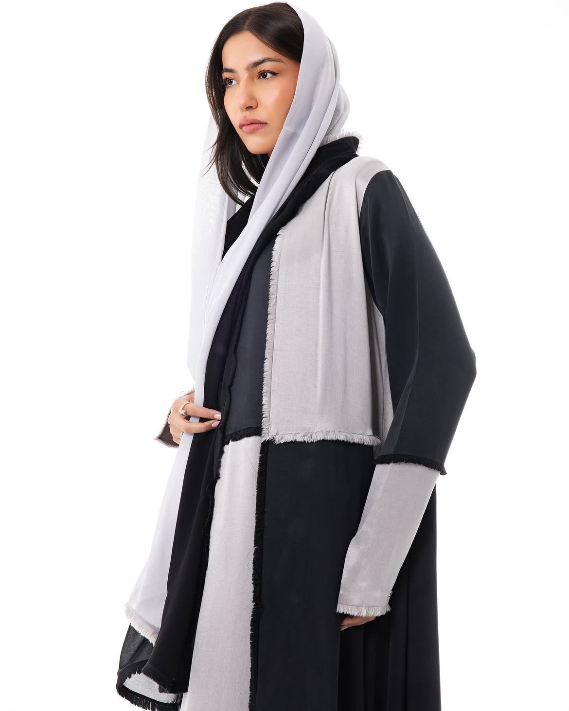 LE021-GY - Gray Washed Silk Abaya Set - LEGACY - MIRA Y MANO