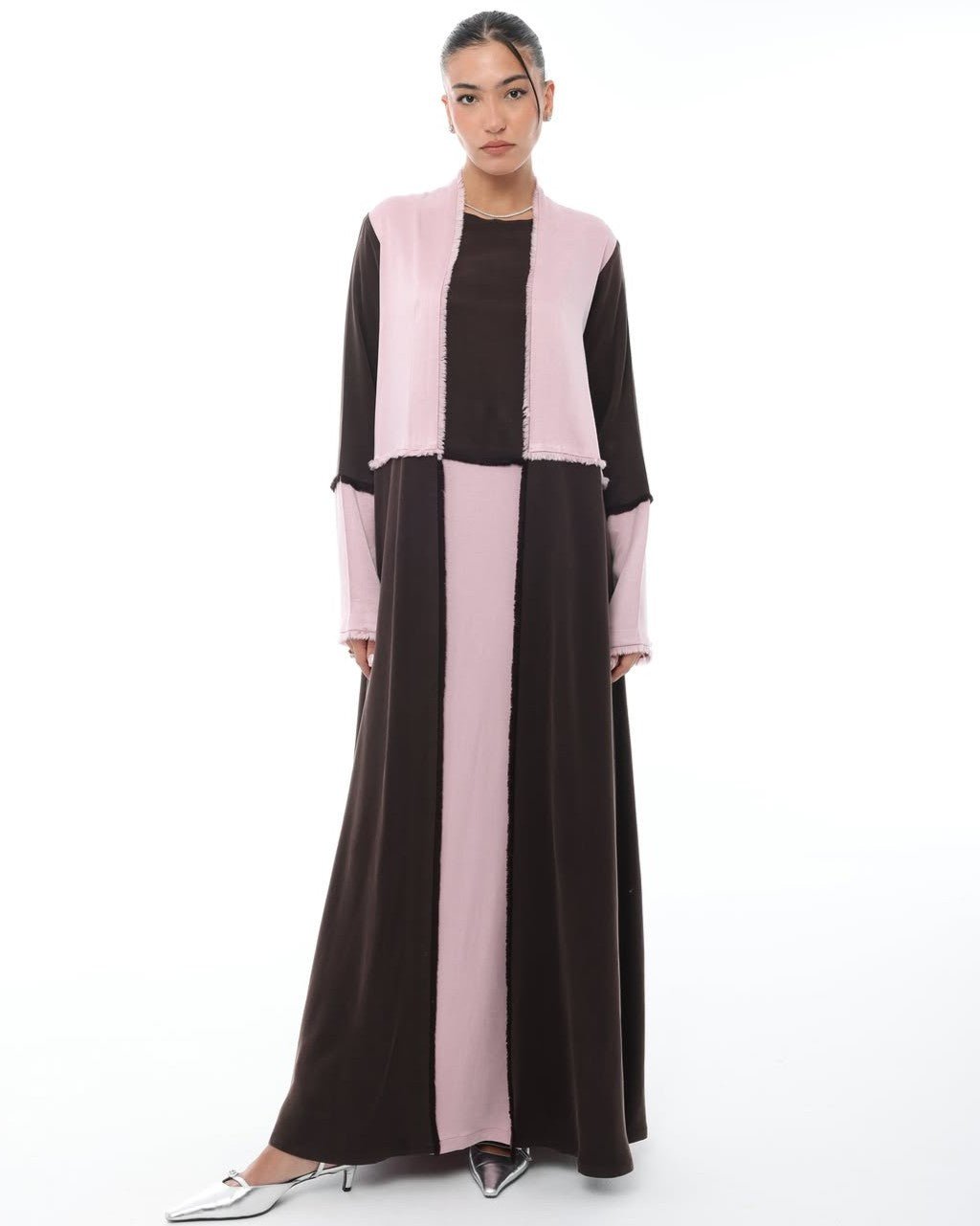 LE021-PKB - Brown Washed Silk Abaya Set - LEGACY - MIRA Y MANO