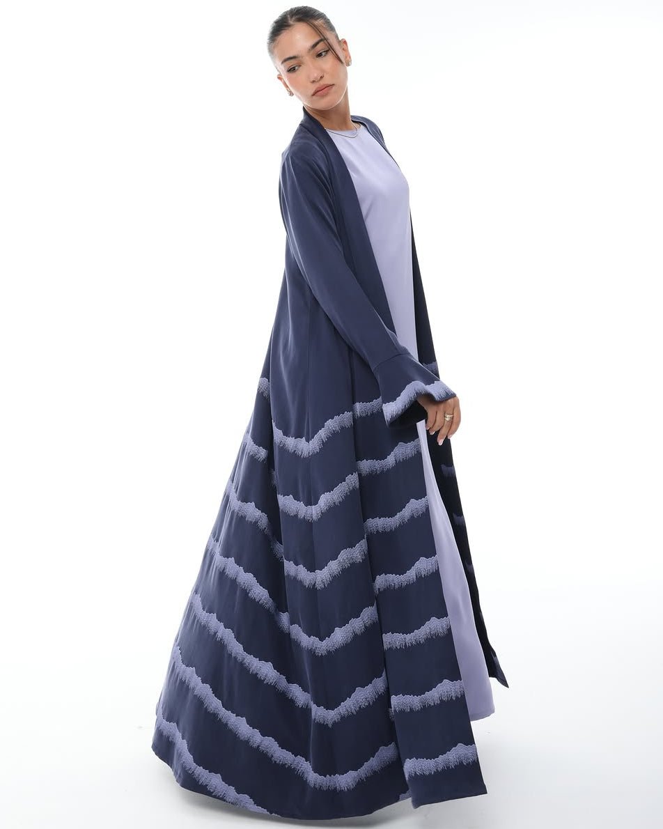 LE022-SB - Dark Slate Blue Washed Silk Abaya Set - LEGACY - MIRA Y MANO