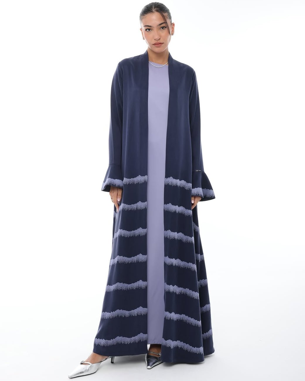 LE022-SB - Dark Slate Blue Washed Silk Abaya Set - LEGACY - MIRA Y MANO