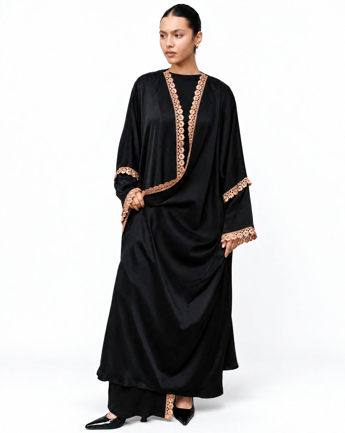 Razan – Black Silk Abaya - LOVAH - MIRA Y MANO