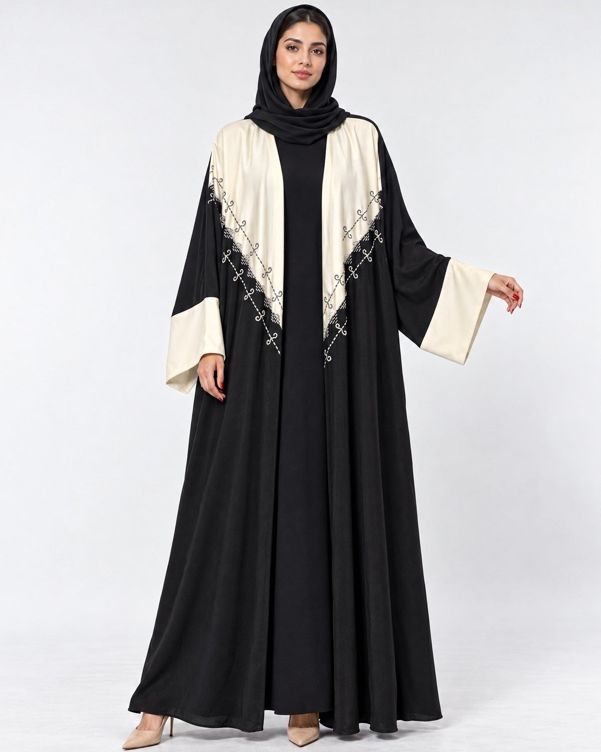 101-Black Washed Silk Abaya - LULU LINE - MIRA Y MANO