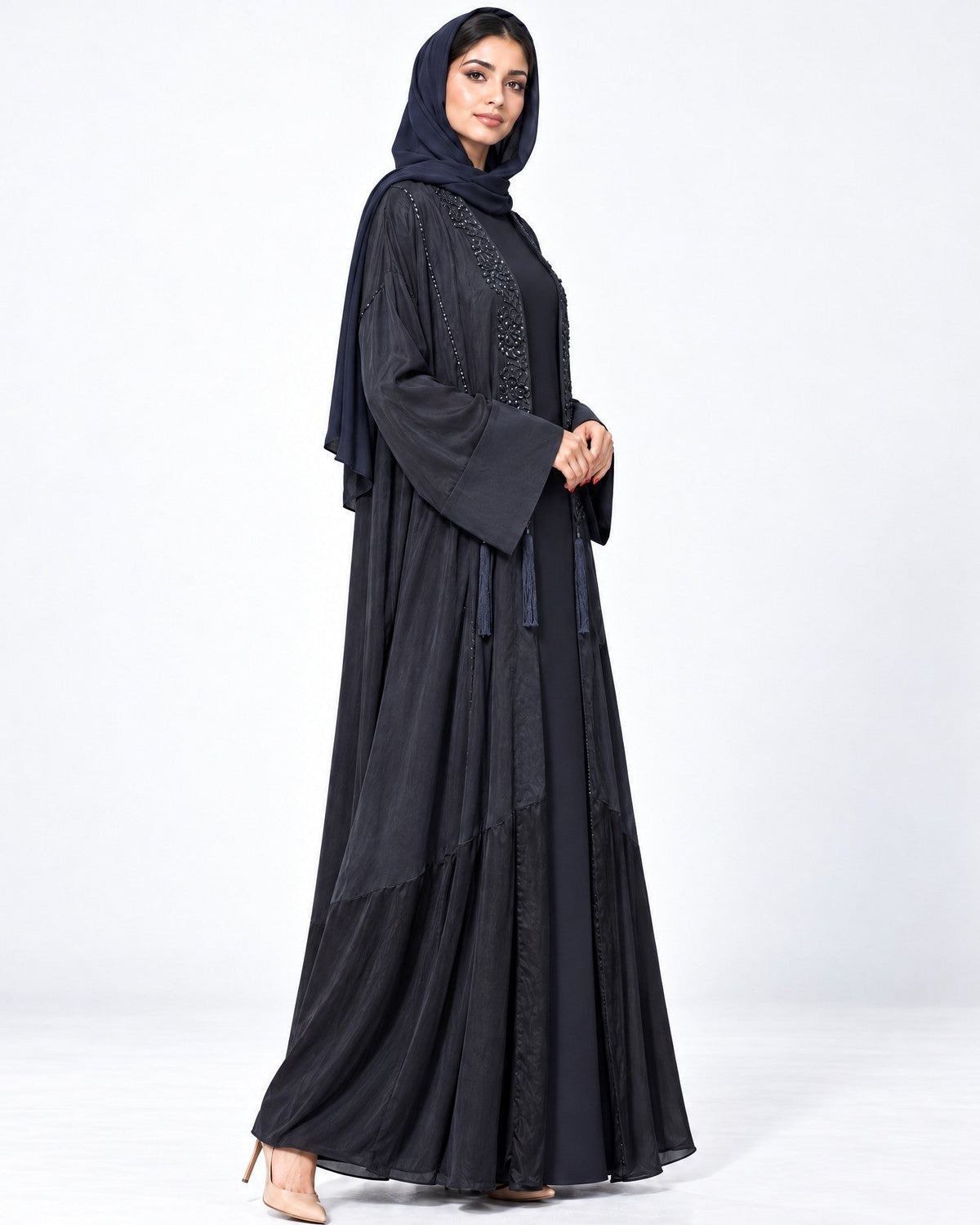106-Navy Washed Silk Abaya - LULU LINE - MIRA Y MANO