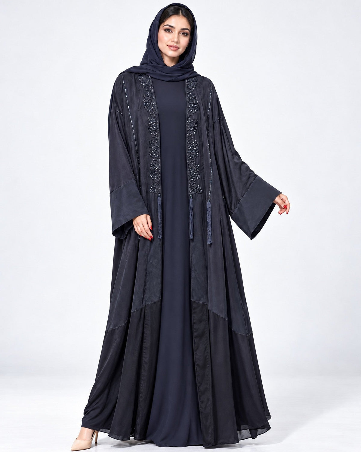 106-Navy Washed Silk Abaya - LULU LINE - MIRA Y MANO