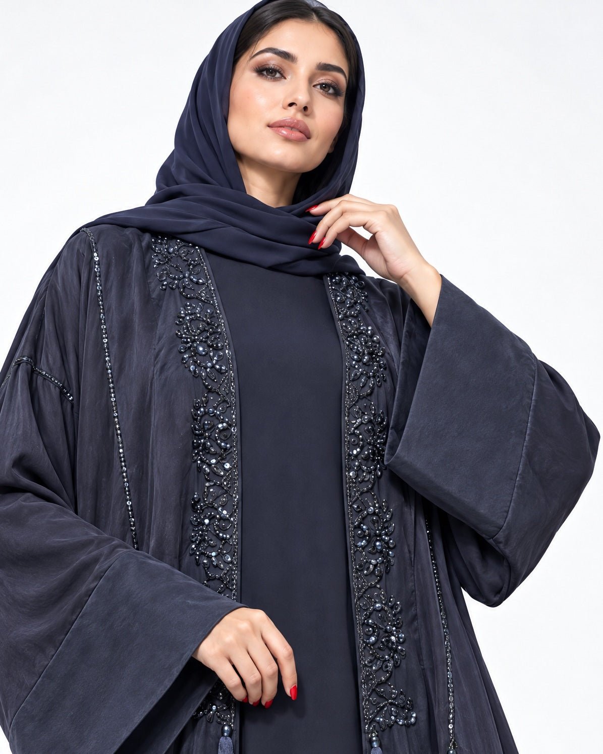 106-Navy Washed Silk Abaya - LULU LINE - MIRA Y MANO
