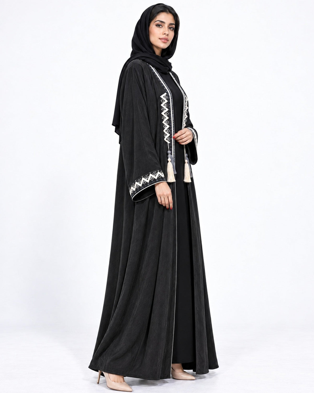 109-Black Washed Silk Abaya - LULU LINE - MIRA Y MANO