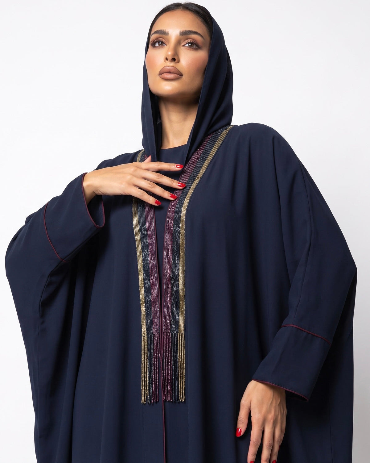 111101013 – Dark Blue Crepe Abaya - LULU LINE - MIRA Y MANO