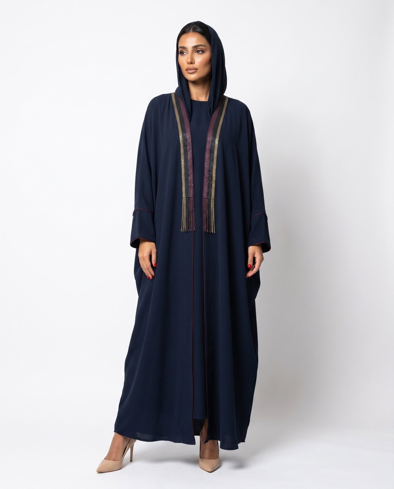 111101013 – Dark Blue Crepe Abaya - LULU LINE - MIRA Y MANO