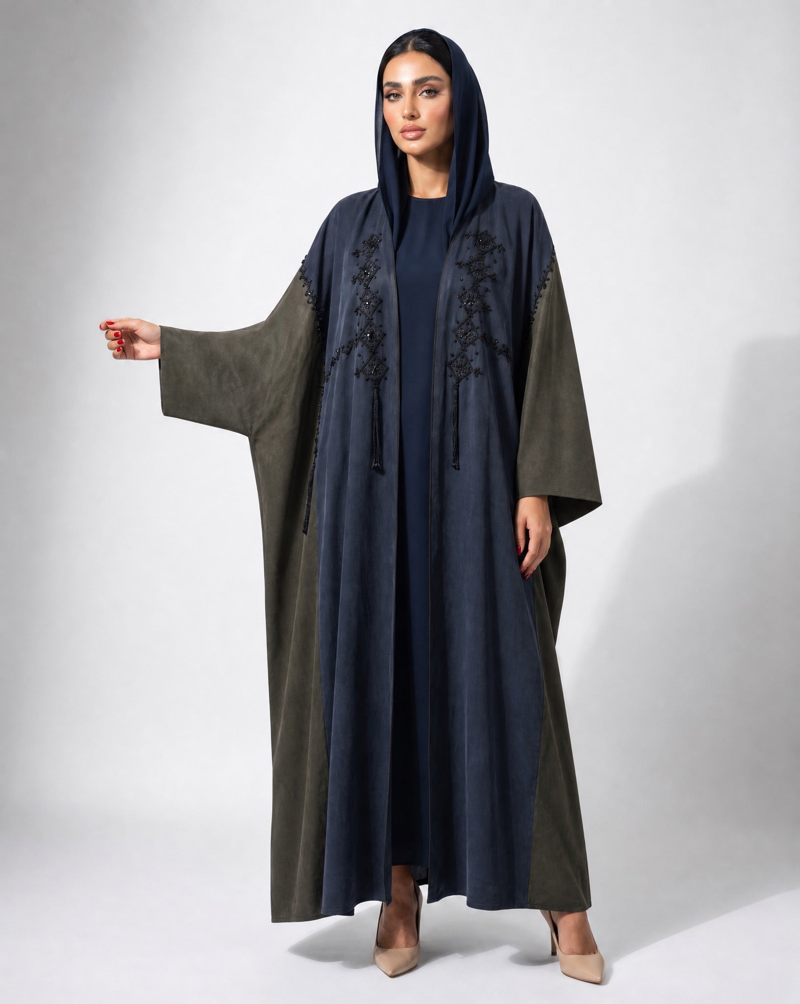111101016 – Navy Washed Silk Abaya - LULU LINE - MIRA Y MANO
