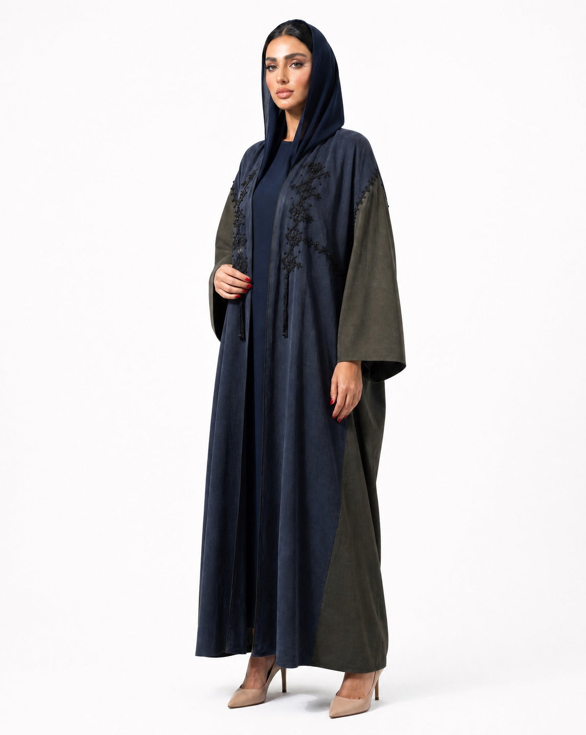 111101016 – Navy Washed Silk Abaya - LULU LINE - MIRA Y MANO