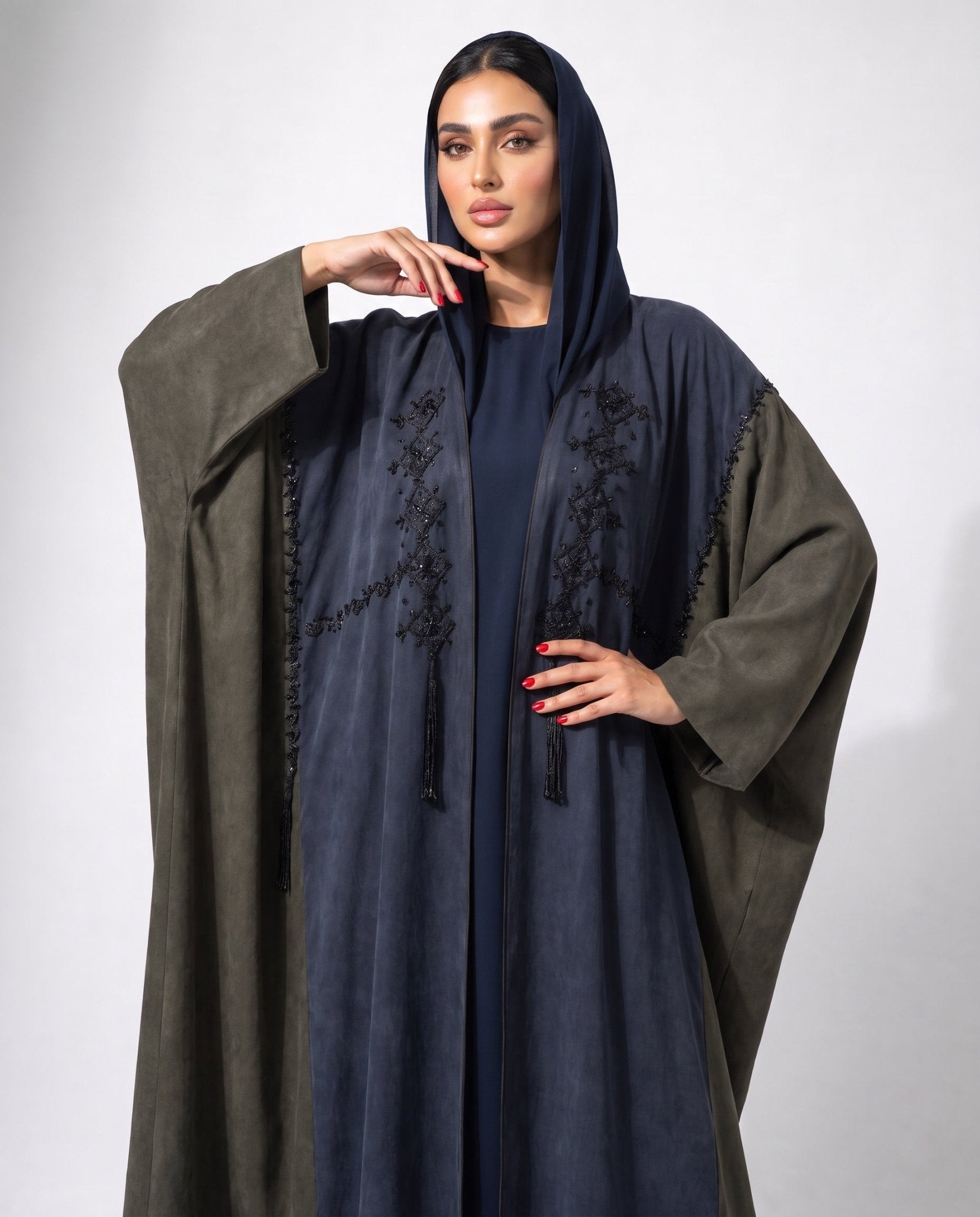 111101016 – Navy Washed Silk Abaya - LULU LINE - MIRA Y MANO