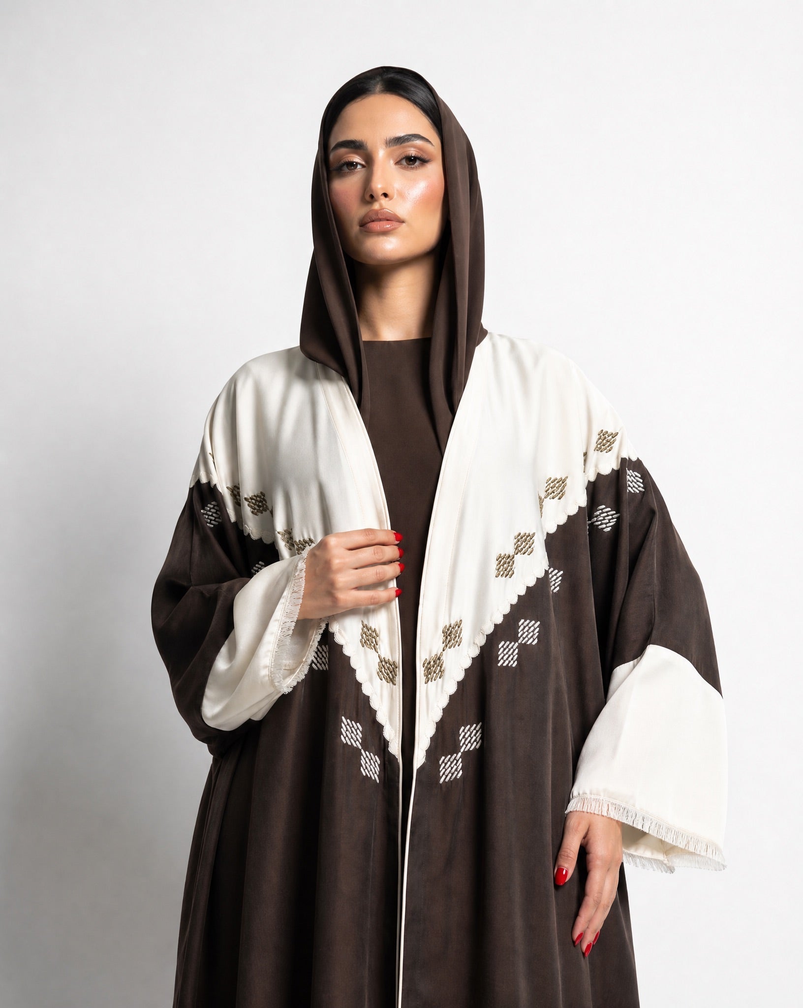 111101017 – Brown Washed Silk Abaya - LULU LINE - MIRA Y MANO