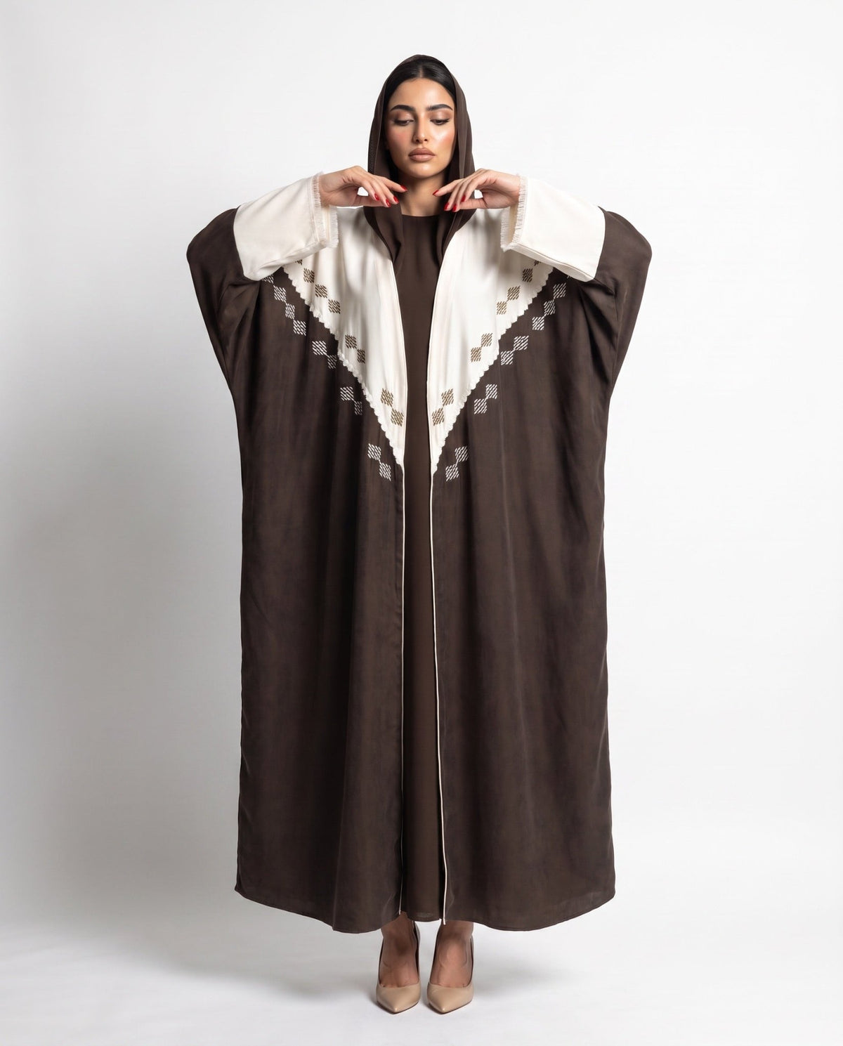 111101017 – Brown Washed Silk Abaya - LULU LINE - MIRA Y MANO