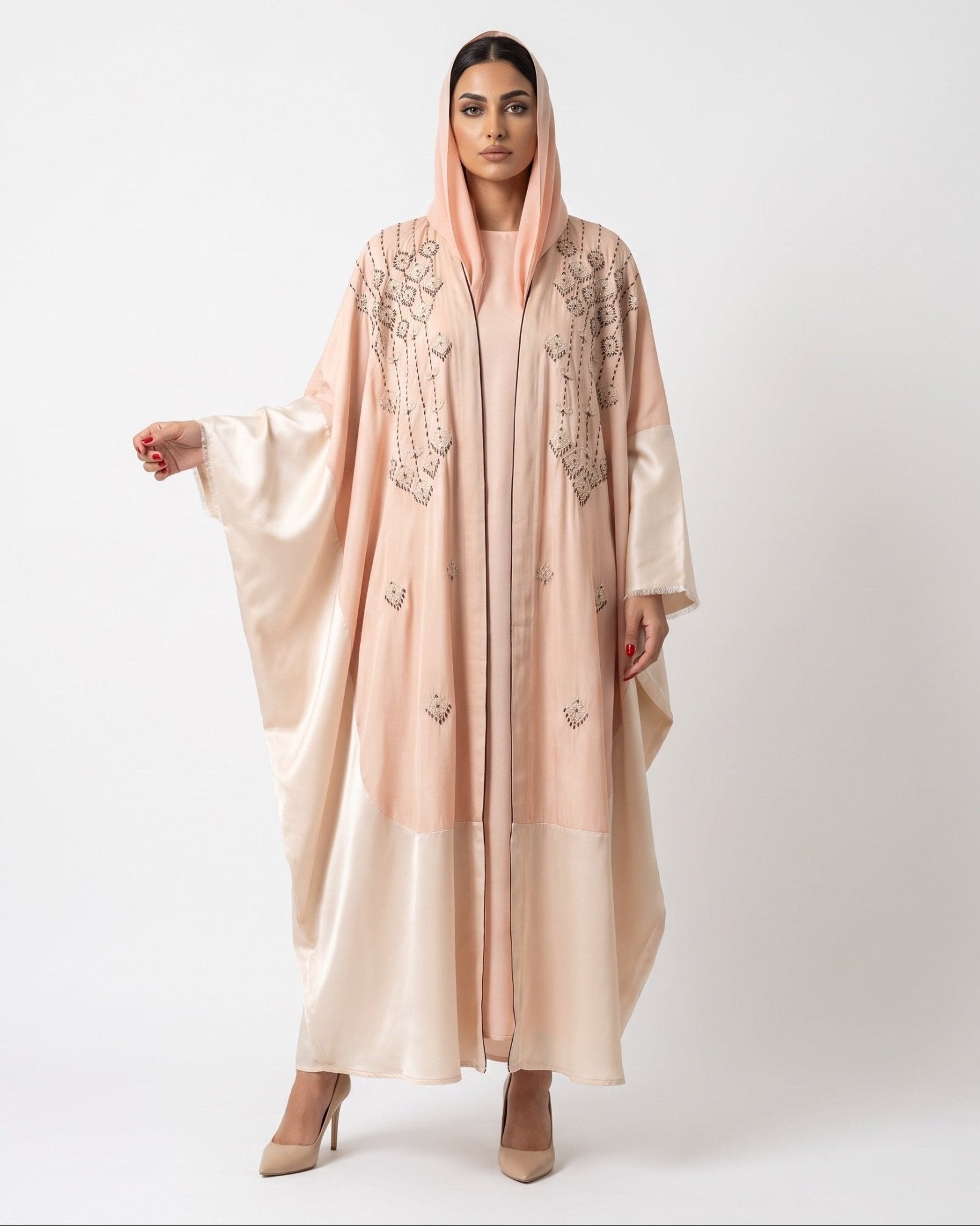 111101018 – Coral Washed Silk Abaya - LULU LINE - MIRA Y MANO