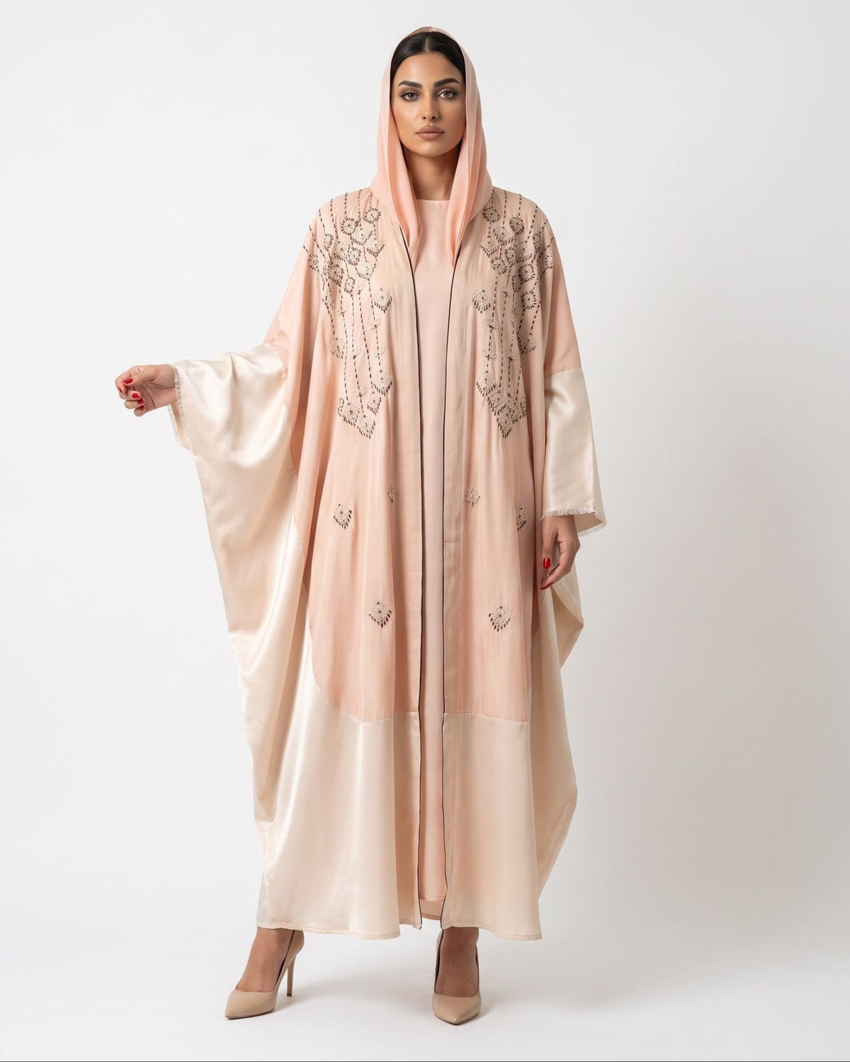 111101018 – Coral Washed Silk Abaya - LULU LINE - MIRA Y MANO