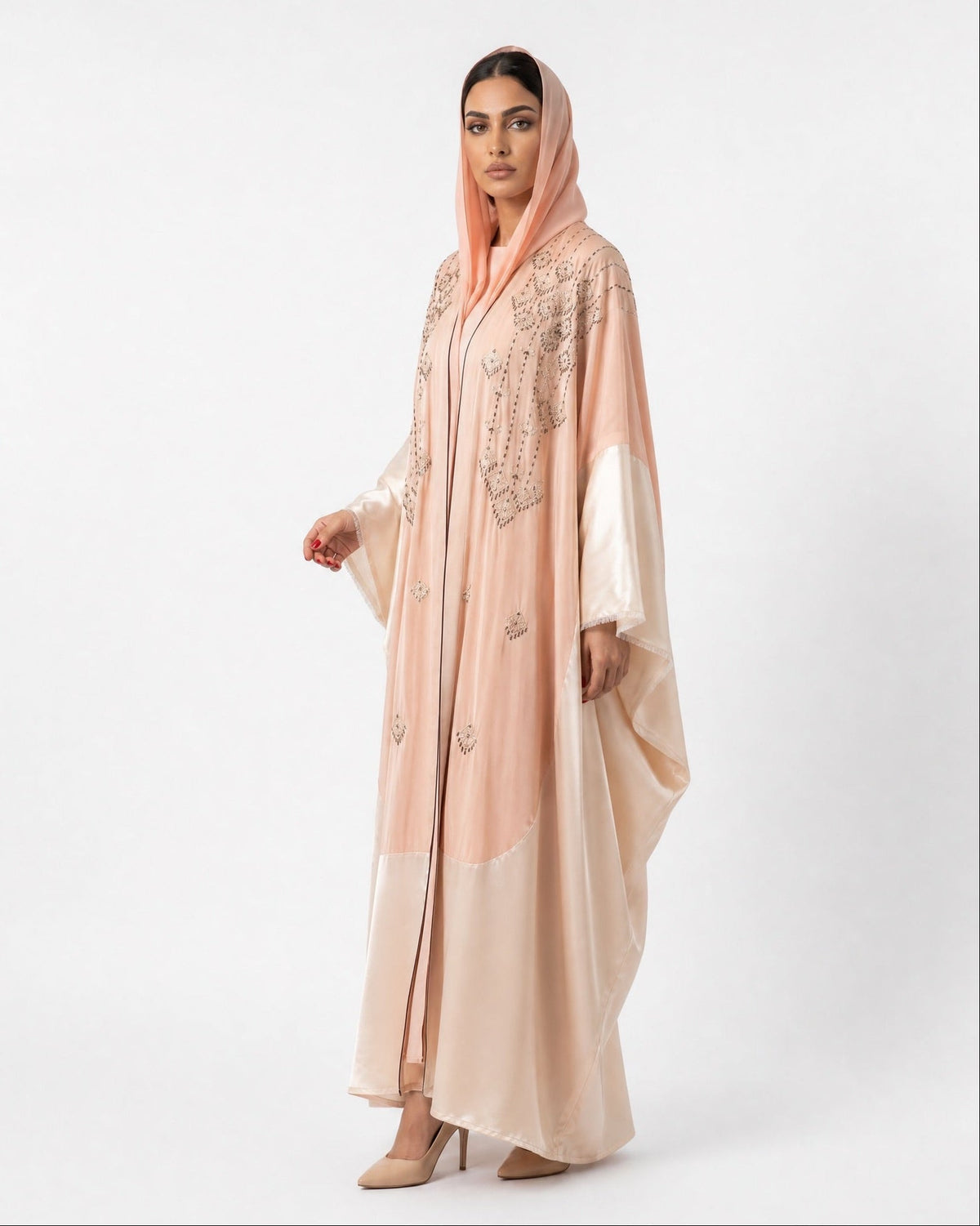 111101018 – Coral Washed Silk Abaya - LULU LINE - MIRA Y MANO