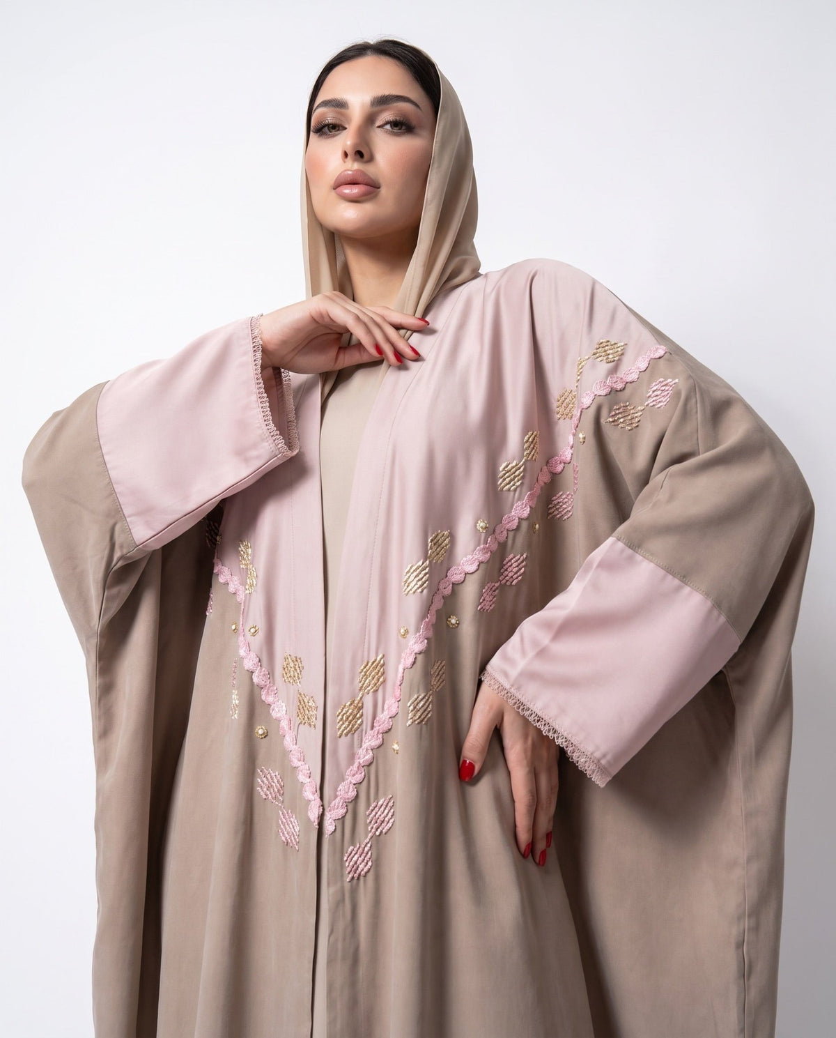 111101019 – Beige Washed Silk Abaya - LULU LINE - MIRA Y MANO