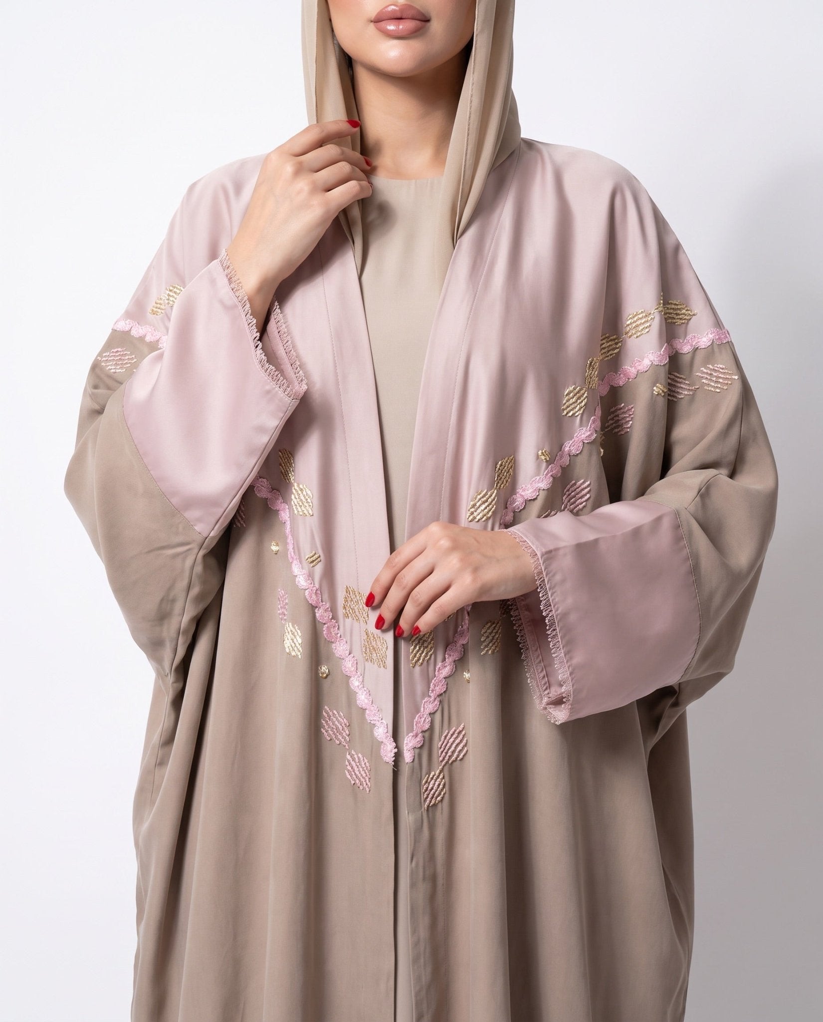 111101019 – Beige Washed Silk Abaya - LULU LINE - MIRA Y MANO