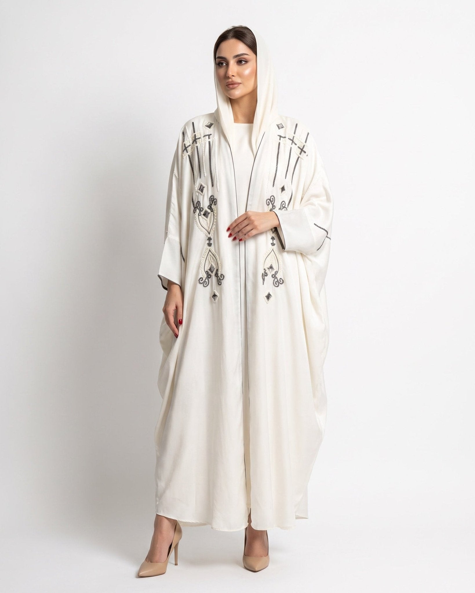 11110108 – White Washed Silk Abaya - LULU LINE - MIRA Y MANO