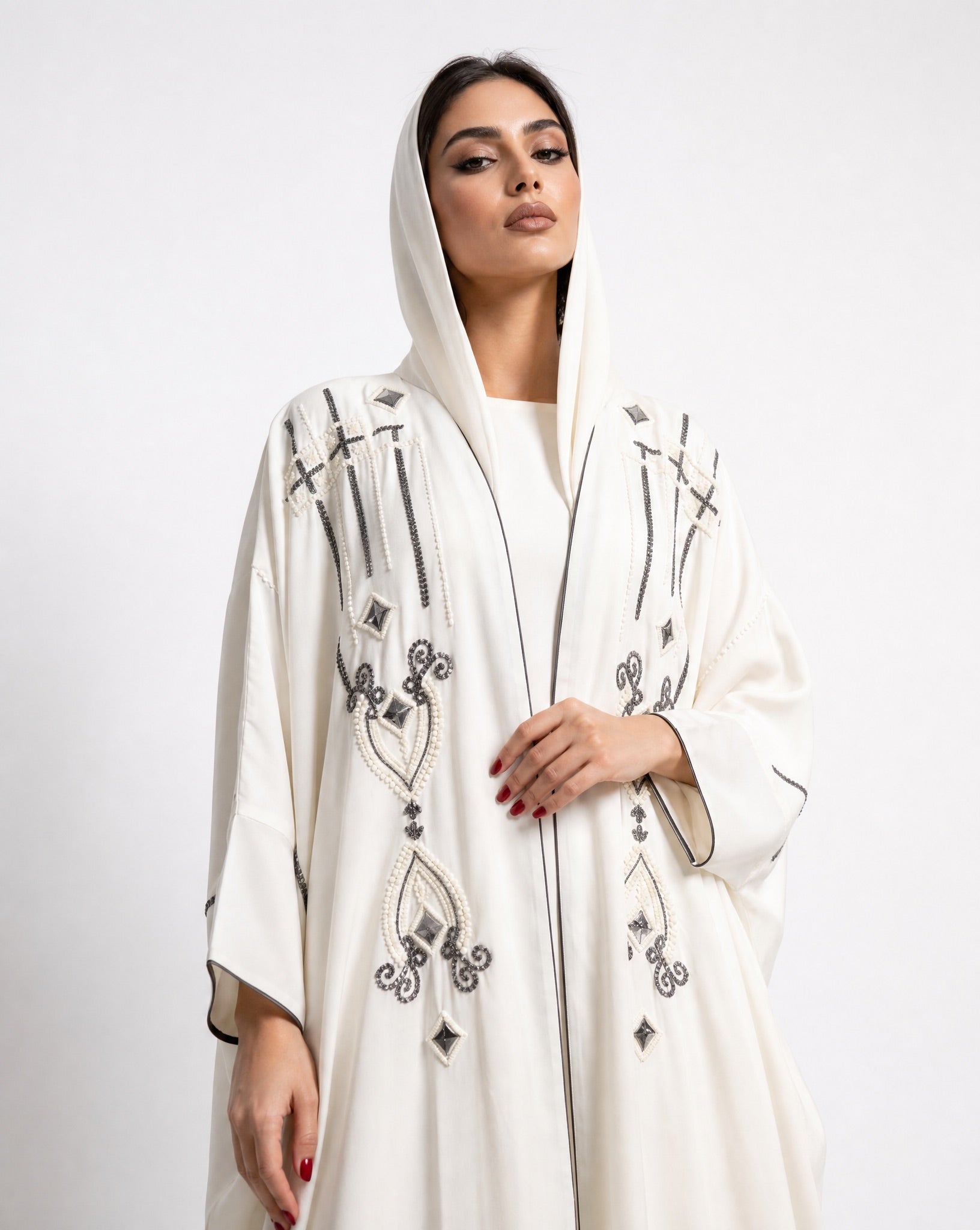 11110108 – White Washed Silk Abaya - LULU LINE - MIRA Y MANO