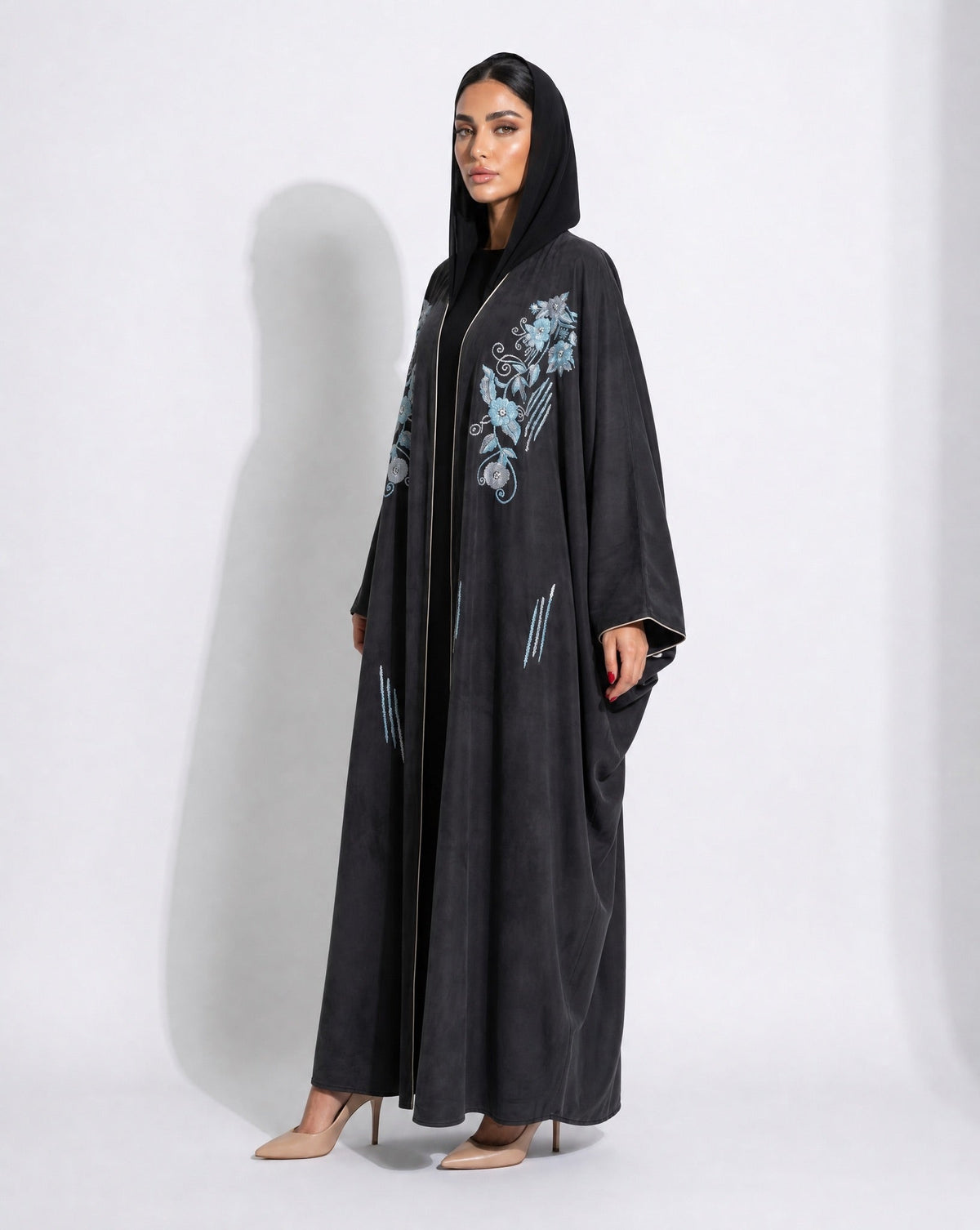 11110109 – Black Washed Silk Abaya - LULU LINE - MIRA Y MANO