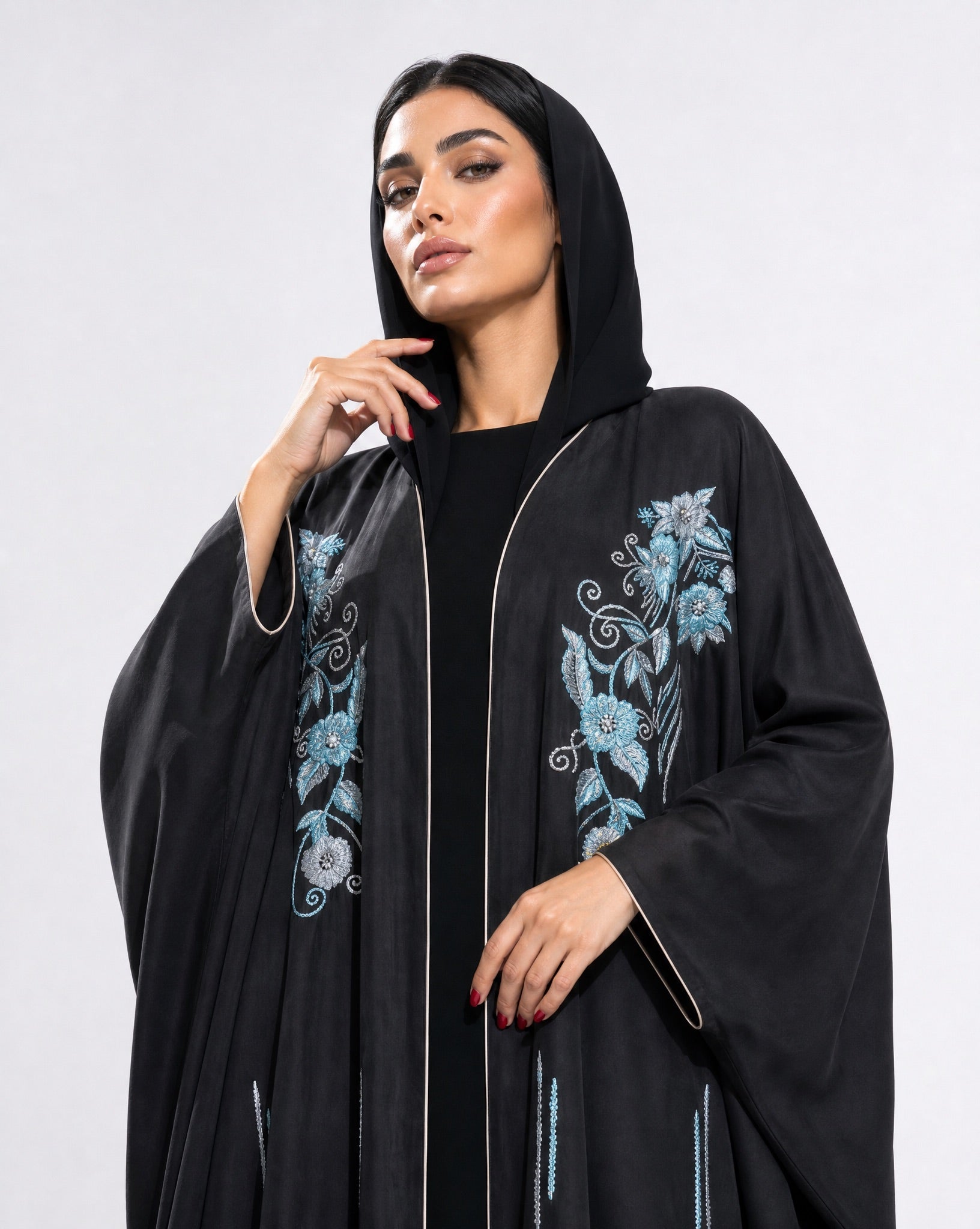 11110109 – Black Washed Silk Abaya - LULU LINE - MIRA Y MANO