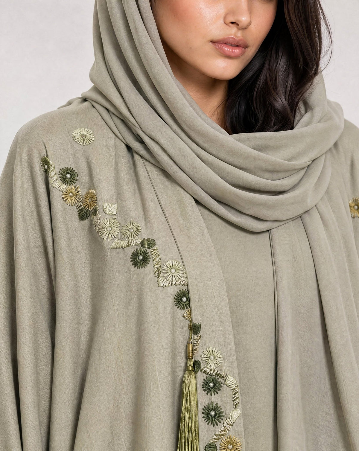 1111028 – Olive Silk Abaya – Product image 2