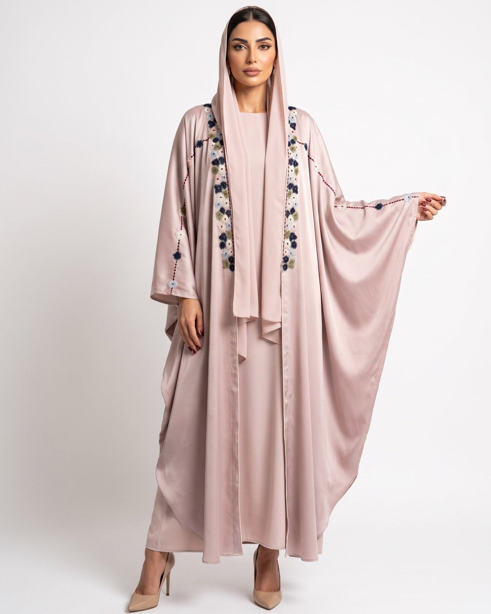 1111079 – Light Pink Silk Abaya - LULU LINE - MIRA Y MANO