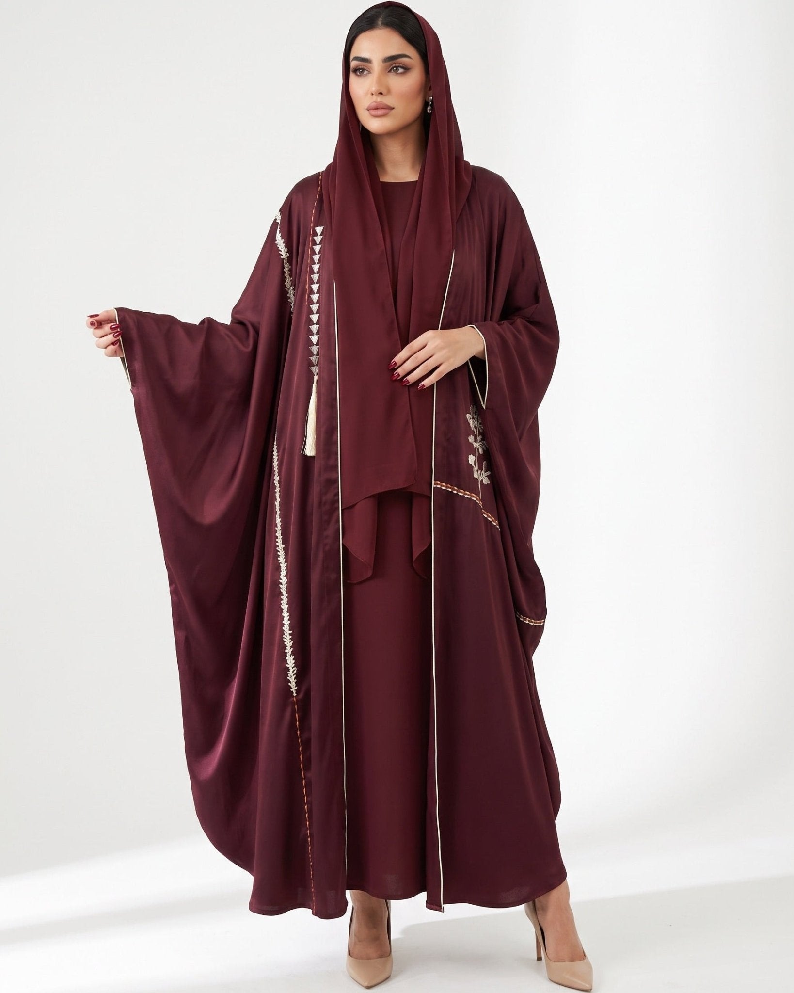 1111081 – Maroon Silk Abaya - LULU LINE - MIRA Y MANO